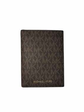 Michael Kors Signature Logo Passport Wallet in dark brown and tan NWOT